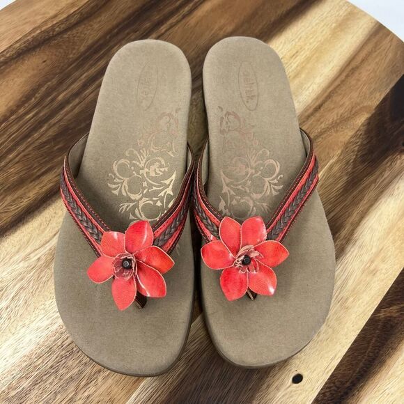 Aetrex Shoes - Aetrex Women’s Size 9 Selena Coral Flower Flip Flop Thong SE308W